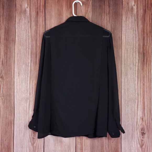 *READ* Gucci Black Sheer Blouse Shirt Studded Epaulets Long Sleeve Button Up - Picture 8 of 16